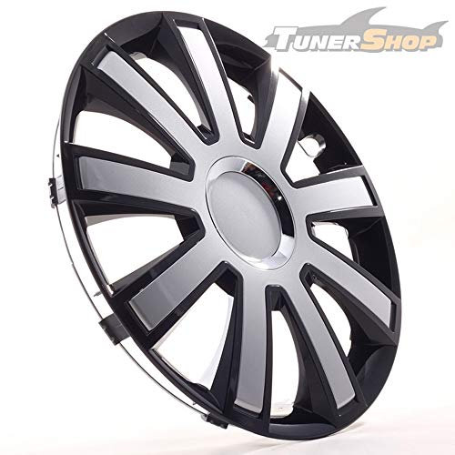 Tunershop 4 Radkappen Radzierblenden 14 Zoll Flash III schwarz/Silber 4-2433009 kompatibel mit Audi Daewoo Hyundai Lexus Nissan Seat Toyota