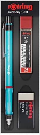 Rotring Visuclick Druckbleistift 3er Set Schulset, Federstift 0.7 mm, 0.7 Spitze 2B, Radiergummi Geschenk - Blau