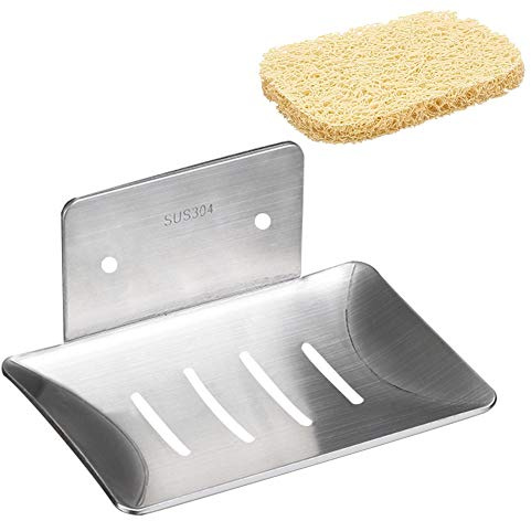 Mczcent Porte Savon Mural, Porte-Savon Douche Auto-adhésif & Mural en Acier Inoxydable avec Savon Saver, Soap Dish Holder Tray Support Savon sans Perçage pour Douche Cuisine Salle Bain, Argenté