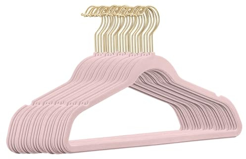 25 Stück hochwertige Samt Kleiderbügel in der Farbe Rosa mit Gold Look Haken/Anti-Rutsch/von StickandShine
