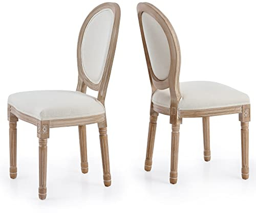 VONLUCE Uppsättning av 2 Matstolar Stoppade Tyg Shabby Stolar Set med Runda Ryggstöd Och Gummiträben 2 st Louis Stil Vintage Plysch Stolar För Vardagsrum Sovrum, Beige