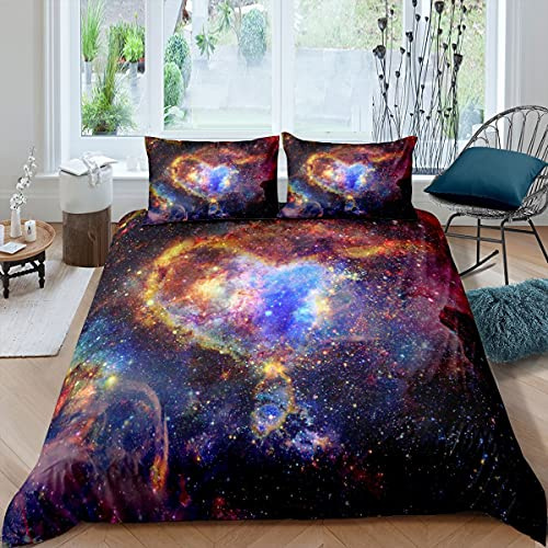 Galaxy 3 pièces avec Housse de Couette pour Enfants,Gar?ons,Filles,Univers planète,literie en Lin Ciel étoilé et Lin avec,très Grand lit