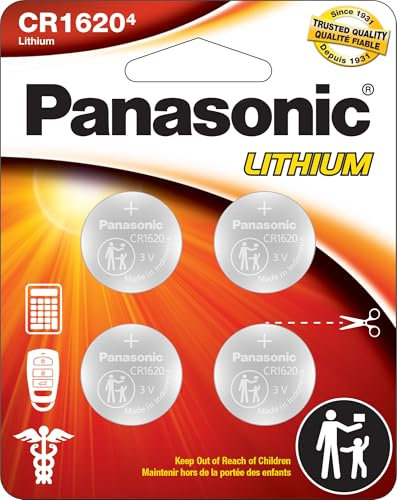 Panasonic CR1620 3,0 Volt langlebige Lithium-Knopfzelle in kindersicherer, standardbasierter Verpackung, 4 Batterien