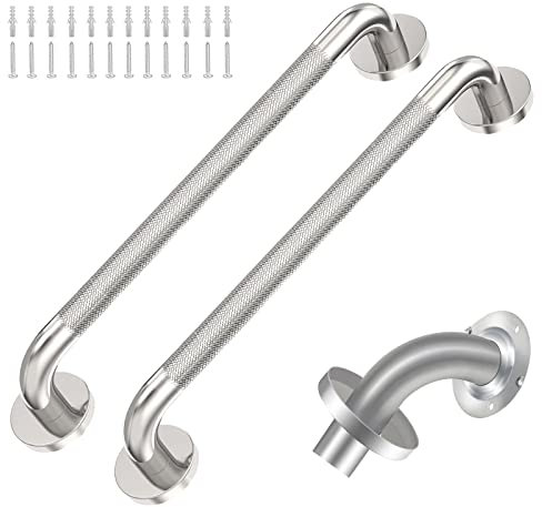 2 Stück 45.7 cm Dusch-Haltegriff mit gerändeltem Anti-Rutsch-Griff, ADA-konform, 227 kg Tragkraft, Edelstahl Chrom poliert, Assistent Badewannengriff