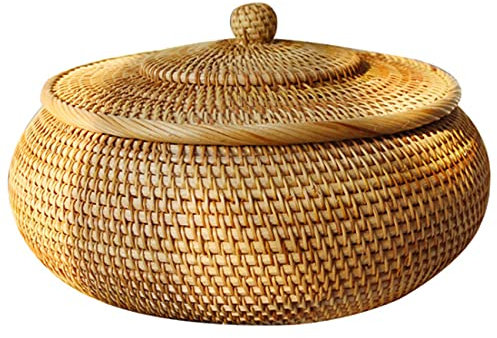 AIDIRui Runde Rattan-Box, Weidenkorb mit Deckel, Brotkorb, Aufbewahrungskorb, Weidengeflecht, Korb für Brot,