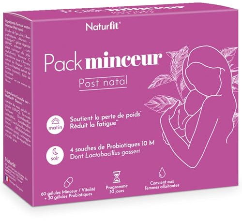 NATURFIT - Pack Minceur Post-Natal - Complément alimentaire perte de poids - Extraits de plantes & probiotiques - Brûle et déstocke les graisses - Soutient la flore intestinale - Cure 30j -90 gélules
