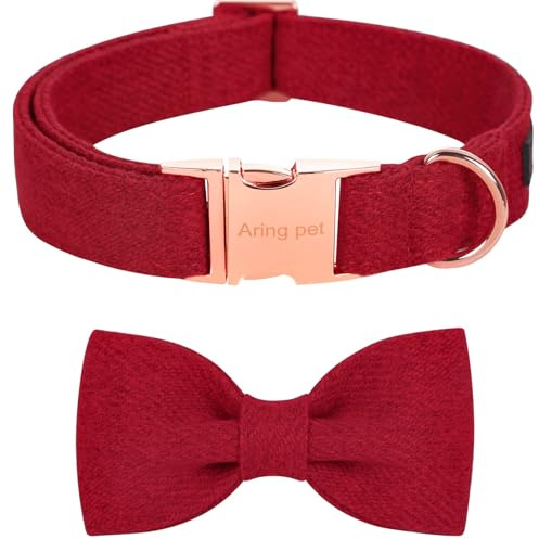 ARING PET Weihnachten Hundehalsband, Baumwolle rot Hundehalsband mit Schleife, niedliche Fliege Hundehalsbänder Geschenke mit Metallschnalle für kleine mittlere große Hunde