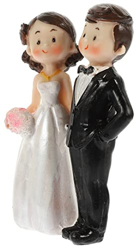 SAFIGLE Decorative Couple Doll 4.53X2.28X1.57 Inch Wear-Resistant Wedding Accessory Compact Desktop Bride and Groom Figurine for Table Decoration