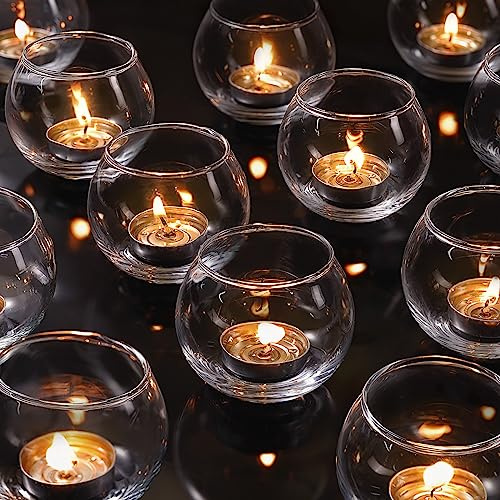 LAMORGIFT 36 Pcs Glass Candle Holders for Table Centerpieces- Small Clear Votive Candle Holders Bulk for Wedding, Bridal Shower, Birthday Party Table Decorations, Fits Standard Tealights