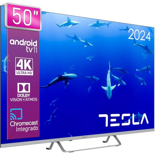 TESLA - Smart TV de 50 (127cm), Televisión Resolución UHD, Android TV 11, Hey Google Official Assistant, WiFi & Bluetooth, 2 Altavoces 12W, Chromecast Integrado, HDR10 3.840x2.160 (50E635SUS) - 2023