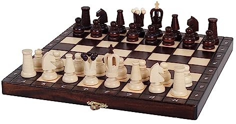 Sunrise Chess & Games Royal Maxi New Line Holzschach, 31 cm | Klappkassette 31 cm, Königshöhe 66 mm, Buche und Birke, Handbemalte Felder, Innenfächer