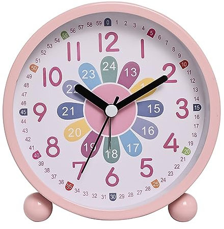 GDWD Wecker Kinder für Jungen Mädchen, Kinderwecker Digital Ohne Ticken, Lernwecker Lernuhr Weckuhr Kinderuhr Snooze Analog Lichtwecker, Quarzwecker mit Nachtlicht, Batteriebetrieben Weckuhr (Rosa)