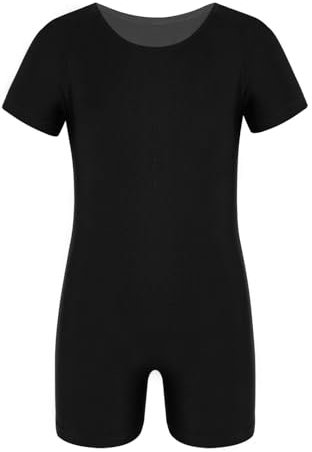 HULIJA Kinder Jungen Turnanzug Kurzarm Gymnastikanzug Sportbody Gymnastikbody Kurz Training Wettkampf Jogging Sportkledung D Schwarz 158-164