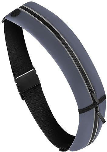 moex Lauftasche Jogging für iPhone 15 Pro Handytasche zum Joggen, Handy Laufgürtel, Bauchtasche Sport Laufgurt Fitness Running Belt, Sportgürtel Hüfttasche, 2 Fächer, Grau