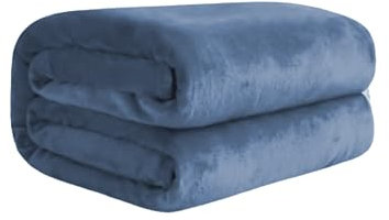 Komfortec Plaid Couverture Polaire Flanelle 450 g/m², Certifié Oeko-Tex Jeté de Canapé 150x200 cm, Flanelle Doux et Chaude, Fourrure Chaud et Doux en Peluche, Bleu