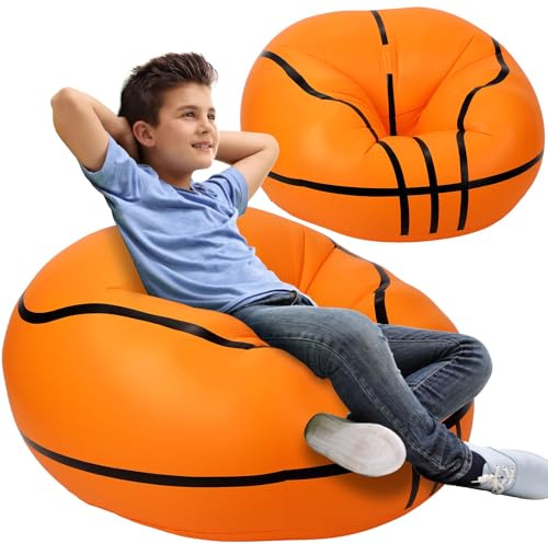 Menkxi 2 Pcs Inflatable Bean Bag Chair Basketball Beanbags 43in Creative Inflatable Sofa Sports Ball Household Lazy Chair PVC Air Cushion Sofa for Living Room Balcony Garden Camping Hiking