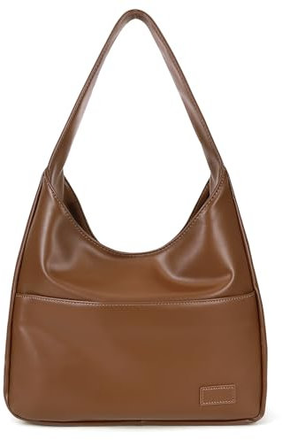 Kunstleder-Tragetasche für Damen, Schultertasche, College-Tragetasche, Leder, Hobo-Handtasche, Arbeitstasche, Braun, Einheitsgröße