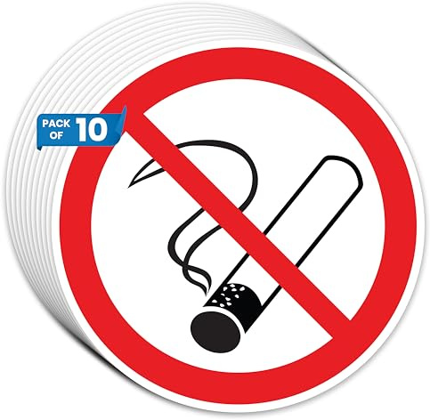 DinAliX 10 Stück Rauchen Verboten Aufkleber | Durchmesser 14 cm | Nicht Rauchen Aufkleber | Rauchen Verboten Schild | Nicht Rauchen Schild