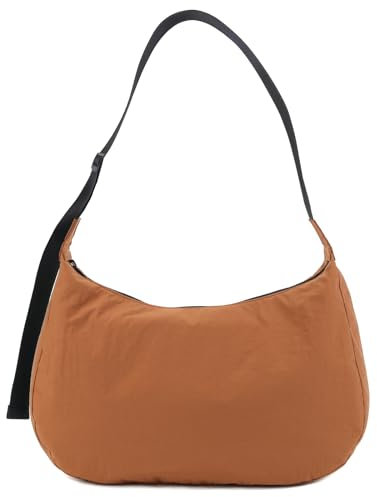 ACUYE Borsa a tracolla in nylon a mezzaluna per donne, borsa a mezzaluna borsa per ravioli borsa a tracolla in nylon con tracolla regolabile borsa a mezzaluna borsa hobo, Y07-marrone-grande, 45cm