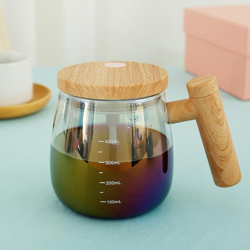 QINGLANG Self Stirring Coffee Mug with Handle 400ml Electric Stirring Mug with Measurement 7000rpm High Speed Glass Self Mixing Mug Coffee Cup for Coffee Milk Protein Powder Hot Chocolat(Colorful)