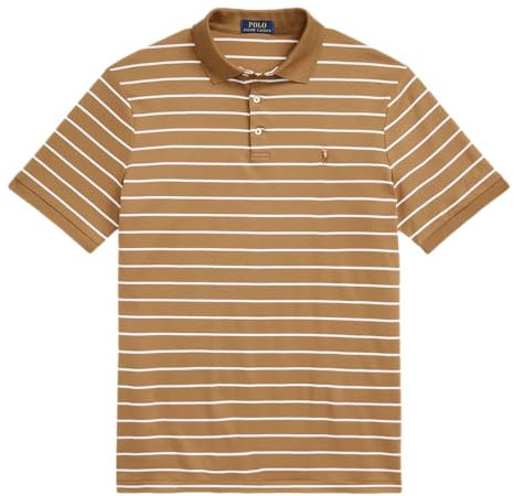 Polo Ralph Lauren Herren Interlock Gestreiftes Poloshirt aus Baumwolle, Klassische Passform (Tan/Weiß, XL), Hellbraun/Weiß, XL