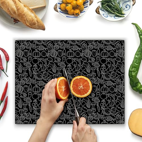Kitchenville Glasschneidebrett 40×30 cm – Hygienisches Schneidebrett aus gehärtetem Glas – Hitzebeständig, Kratzfest & Rutschfest – Glasplatte für die Küche – Schwarzes Design