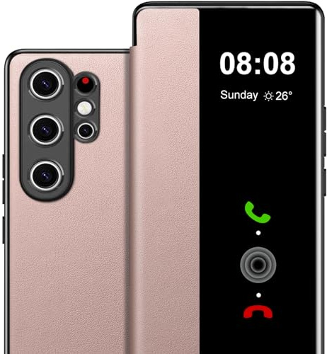 Handyhülle für Samsung Galaxy S23 Ultra Hülle S View, Clear View Flip Leder für Samsung S23 Ultra 5G Hülle, Luxus Extra-Dünn Stoßfest Kratzfest Schutzhülle Cover Case Tasche