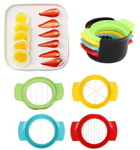 hundredup 4 in 1 Eierschneider Edelstahl,Gekochter Eischneidewerkzeug Eierteiler, aus Edelstahl Küchenutensilien für Schneiden von Gekochten Eiern/Erdbeeren/Kiwis/Beerenobst