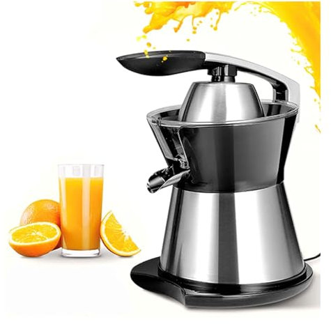 CRBUDY Exprimidor de cítricos eléctrico de 160 W con Motor silencioso Exprimidor de Naranjas Acero Inoxidable Limón Lima Pomelo Prensa en frío Exprimido orgánicamente Boquilla antigoteo S