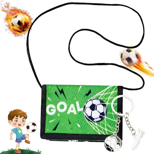Gloryit Portemonnaie Kinder, Geldbeutel mit Schlüsselanhänger Schlüsselband | Kinder Fußball Geldbörse, Kann um den Hals getragen oder am Rucksack befestigt werden, Für Jugendliche Teenager Geburtstag