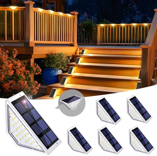 Solpex Solar Step Lights Waterproof, 24LED Solar Stair Lights,Solar Lights Outdoor for Deck,Stairs, Step, Fence, Porch, Patio,Garden,Gutter, Pathway,Yard (6 Pack, Warm White, White)