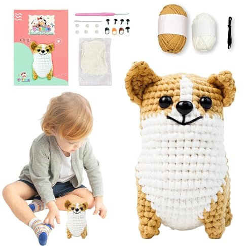 Gehäkeltes Stofftier, Häkeltier-Set für Anfänger,Niedliches Hunde-Häkelpaket für Erwachsene und Kinder, anfängerfreundlich | Lustiges Strickset mit Video-Tutorials, das Kreativität anregt und Häkelunt