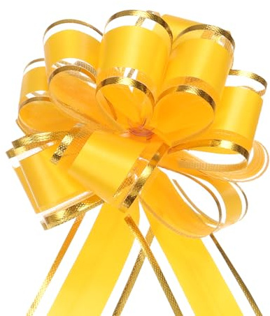 QUARKZMAN 5 Piezas de Lazo Grande de 4 Pulgadas con Borde Dorado, Lazos de Organza para Envolver Regalos de Coche para Bodas, Cestas de Regalo, Lazos de Navidad, Amarillo
