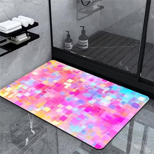 Badematte Absorbierend Rutschfeste Badteppich Pink Badezimmerteppich Kleiner wc Teppich Steinmatte Badezimmer Matte Saugfähig Badezimmermatte Rutschfest Mikrofaser Duschmatte Rutschfest 50x80cm