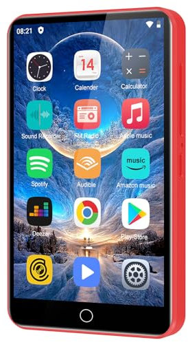 80GB MP3 Player with Bluetooth and WiFi, ZAQE 4.0 Full Touchscreen MP4 MP3 Player with Spotify, Audible, Amazon Music, Android Music Player with Speaker, FM Radio, E-book, Up to 512 GB (Red)