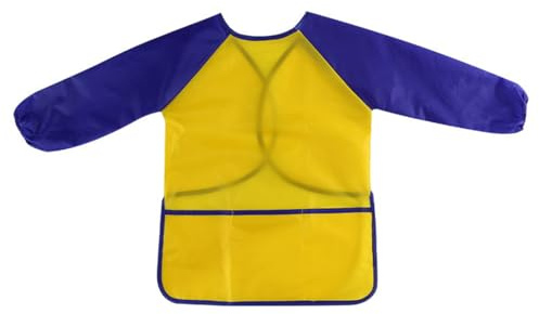 SGERUFZ Grembiule da Pittura Bambini 2-8 Anni, Grembiulino Impermeabile con Maniche Lunghe e 3 Tasche, Grembiule da Gioco per Scuola, Pittura, Cucina, Casa, Asilo, Scuola Elementare (Blu)
