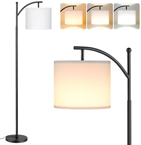 PreeOtti Stehlampe Wohnzimmer, Moderne Stehleuchte mit 3 Farbtemperaturen, LED Standleuchte Hoch mit Verstellbarem Leinenschirm, Stehlampe Vintage für Wohnzimmer Schlafzimmer Büro (Birne Enthalten)
