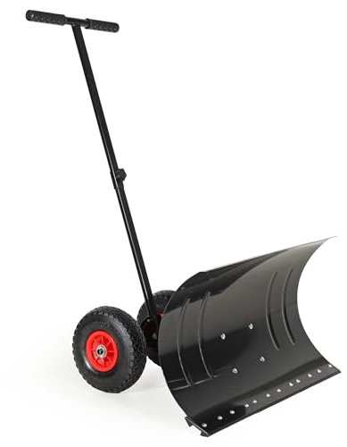 Wiltec Spazzaneve manuale con ruote, pala neve 74x43 cm ruota 10, Carrello sgombraneve