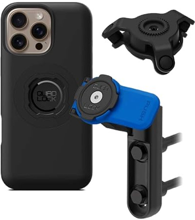 QUAD LOCK Bremszylinder-Klemmschale Handyhalterung für Motorrad mit Vibrationsdämpfer und MAG-Hülle für iPhone 16 Pro Max