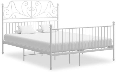 Myheimly Bettgestell Metallbett Schlafzimmer Bett Doppelbett Schlafzimmermöbel Bettrahmen Lattenrost Pulverbeschichtetes Metall Bettgestell Weiß,160 x 200 cm