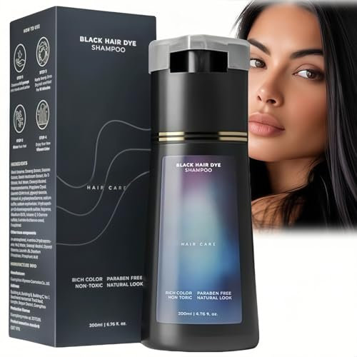 200Ml Hair Dye Shampoo,Color Shampoo for Grey H-air,Instant D-ye Sham-poo for Women and Men, Sham-poo Hair D-ye, Instant Dye Sham-poo,Black
