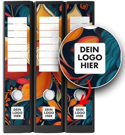 Ordnerrücken Etiketten selbst gestalten – 9 Aufkleber mit Logo – selbstklebend für Ordner A4 breit – Klebeetiketten als Rückenschilder für Ordner – Untergrund scheint nicht durch - BUNTE BLÄTTER