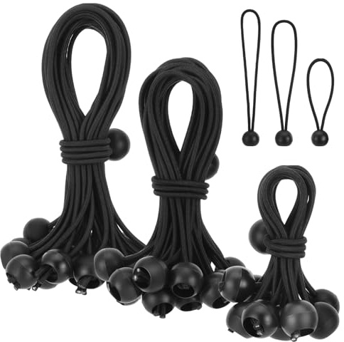 Kyrio 50 Stück Bungee-Bänder mit Ball, Planenspanner, schwarze Kugelspanner, für Planen, Vordächer, Campingzelte, Lasthaltedrähte, Schläuche (10/15/20 cm)
