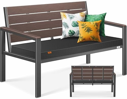 KESSER® Panca da giardino con cuscino, resistente alle intemperie, 2 posti, effetto legno, per giardino, terrazza, balcone, portata fino a 300 kg, resistente ai raggi UV, con rivestimento rimovibile e