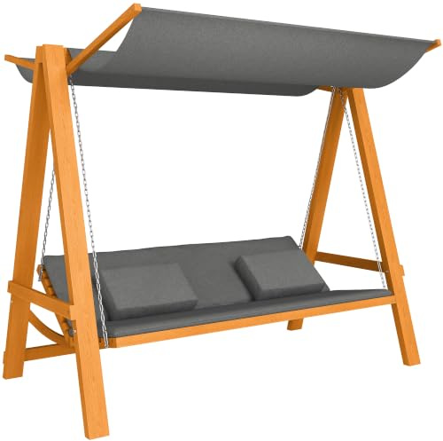 Outsunny Hollywoodschaukel Bettfunktion 225,5 x 130 x 180 cm Grau+Teak