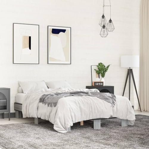 MOBCANT Bettgestell, Polsterbett Futonbett Bett Doppelbett Geeignet für Schlafzimmer Wohnungen Schulen Gästezimmer Grau Sonoma 140x200 cm Holzwerkstoff und Metall