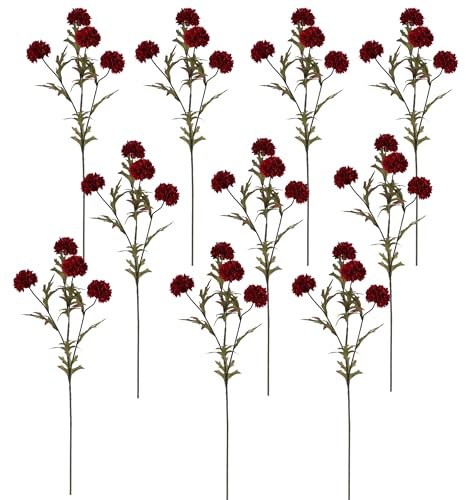 FLORANET Künstliche 4 Köpfe, Chrysanthemen für Zuhause und Hochzeit, Herbstdekoration, Ernteblumensträuße, Sträuße für Herbst, Erntedankfest, Halloween, DIY-Dekorationen, Rot, 10 Stück
