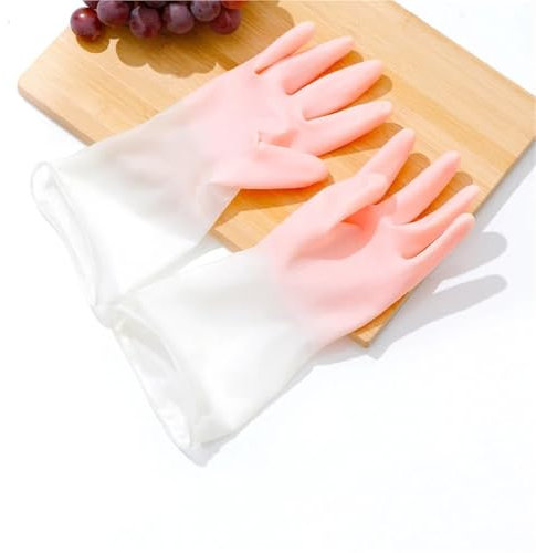 JCXIOC Cleaning Gloves Household Dishwashing Gloves Women Washing Clothes Waterproof Rubber Gloves Thin Household Brush Bowl Latex Gloves for Cleaning(Pink,78 * 92cm)
