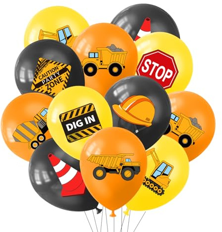 ParPix 18 Stk Baustelle Geburtstag Luftballon,Bagger Geburtstag Deko Ballon | Luftballons Baustelle Kindergeburtstag Junge Mädchen,Baustellen Ballons Schwarz für 2,3,4,5,6 Jahre,Kinder Construction Party