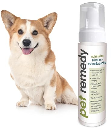 Emmi-pet Remedy Natürliche Schaumschnellwäsche, Trockenshampoo für Haustiere, Beruhigende Formel mit Baldrian, Vetiver & Basilikum, Wasserlose Fellpflege für Hunde - pH-neutral